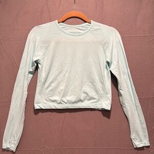 Women's Light Blue/Aqua Long Sleeve Crop Top